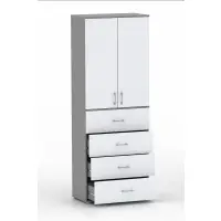 Szafa na ubrania z drążkiem Pola 215 - 4 szuflady 60 / 70 / 80 cm szara z białymi frontami
